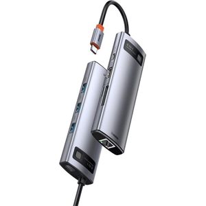 Baseus Metalen Gelam-serie (USB C), Docking station + USB-hub, Grijs