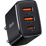 Baseus Compact Schnellladegerät 30W - USB-C PD, 2xUSB - Schwarz