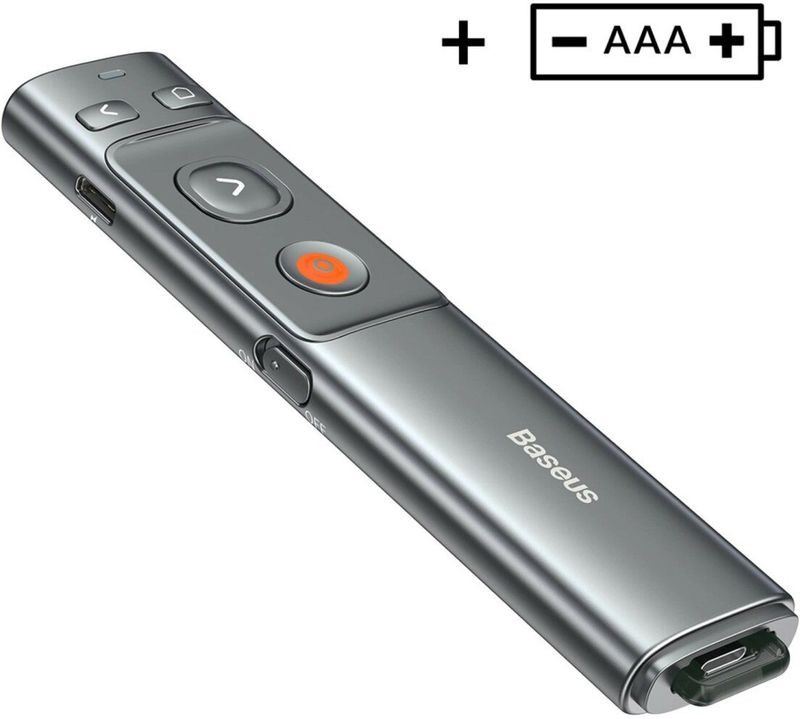 Baseus Orange Dot Multifunctionele afstandsbediening voor presentatie, met laserpointer - grijs