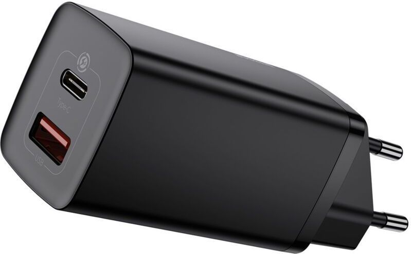 Baseus GaN2 Lite Netzladegerät, USB + USB-C, 65W, EU (schwarz)