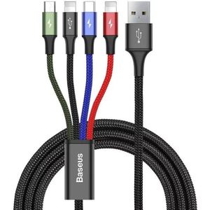 Baseus KB2L435A12BK, Schwarz, Blau, Grün, Rot, USB A, 2 x Lightning + micro-USB B + USB C, 1,2 m, Männlich, Männlich