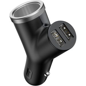 Baseus Y-type Dual USB + Sigarettenaansteker 40W Autolader Zwart
