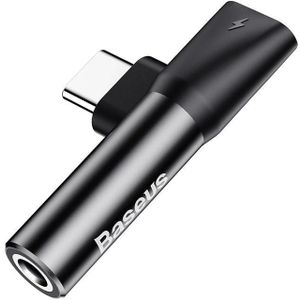 Baseus Audio Adapter USB-C naar Mini Jack 3.5mm + USB-C (zwart)