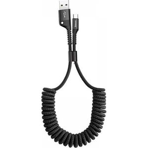 Baseus Uitrekbare USB 2.0 naar USB-C Kabel Krulsnoer 1M 2A Zwart