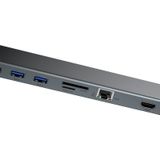 Baseus 11 in 1 USB-C hub kaartlezer SD microSD 3 USB-A HDMI RJ45 ethernet VGA 3.5mm audio multi-poort PD - Grijs