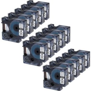 15 x Dymo 45013 Zwart op Wit Standaard Label Tapes Compatible voor Dymo LabelManager 100 110 120P 150 160 PC2 200 210D 220P 260 260P 280 300 350 350D 360D 400 420P 450 / 12mm x 7m
