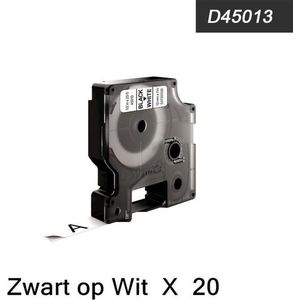 20 x compatible labels 45013 Zwart op Wit Standaard Label Tapes Compatible voor Dymo LabelManager 100 110 120P 150 160 PC2 200 210D 220P 260 260P 280 300 350 350D 360D 400 420P 450 / 12mm x 7m