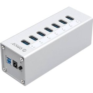 Orico - Aluminium USB 3.0 Hub met 7 Poorten - Incl. 12V Stroom Adapter - Zilver