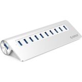 Orico - Aluminium 10 Poort USB 3.0 hub 5Gbps geschikt voor o.a. computer / laptop / MacBook / iMac - Zilver