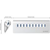 Orico - Aluminium 10 Poort USB 3.0 hub 5Gbps geschikt voor o.a. computer / laptop / MacBook / iMac - Zilver