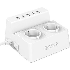 Orico bureau stekkerdoos met 2 contacten en 5x USB / wit - 1,5 meter