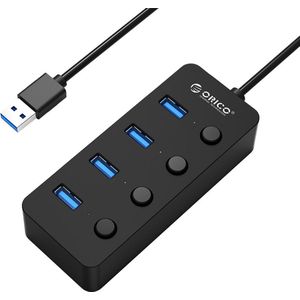 Orico USB 3.0 Hub 4 USB 3.0 poorten - Aan/uit schakelaars - Zwart