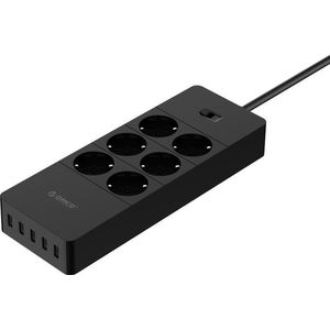 Orico - USB stekkerdoos met zes stopcontacten en vijf USB-laadpoorten - Incl. aan/uit schakelaar - Met overspanningsbeveiliging - 4000W - Zwart