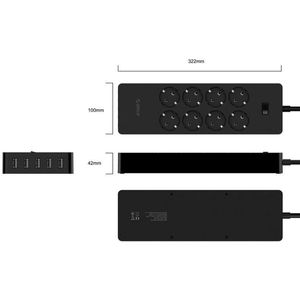 Orico stekkerdoos met 8 contacten en 5x USB / zwart - 1,5 meter