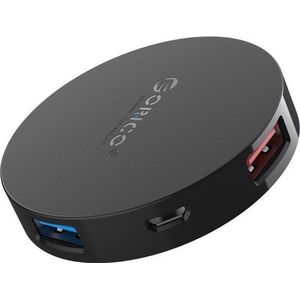 Orico - Ronde draagbare USB 3.0 hub met 4x USB 3.0 SuperSpeed Type-A poorten - 5Gbps - OTG-Functie - LED-Indicator - 15CM kabel - Zwart