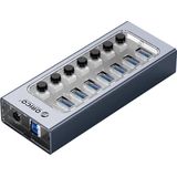 ORICO USB 3.0 Hub met 7 Poorten - Aluminium en Transparant Design - BC 1.2 - Grijs