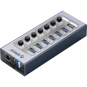 ORICO USB 3.0 Hub met 7 Poorten - Aluminium en Transparant Design - BC 1.2 - Grijs