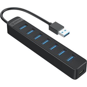 ORICO USB 3.0 Hub met 7 USB-A Poorten - Extra USB-C Stroomtoevoer - Zwart