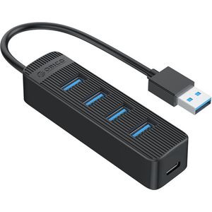 ORICO USB 3.0 Hub met 4 USB-A Poorten - Extra USB-C Stroomtoevoer - Zwart