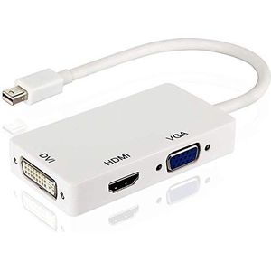 Mini DisplayPort (thunderbolt) naar DVI VGA HDMI 3 In 1 Adapter, DisplayPort-adapter voor MacBook Air MacBook Pro iMac Mini Surface Pro 1 2 3 4, Thinkpad Carbon X1-serie, wit door TB