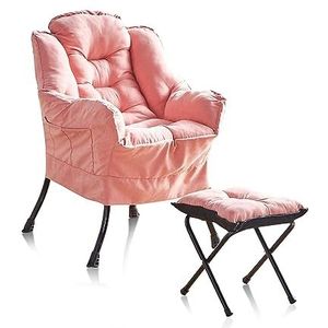 Valentigrl Moderne gestoffeerde luie stoel met Ottomaanse sofa stoel set met armleuningen zijvak leesstoel voor woonkamer slaapkamer-suède + pedaal [computerstoel]