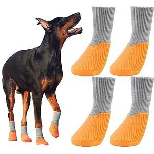 WEJIUAFB 2 paar antislip hondenlaars waterdichte hondenschoenen outdoor hondengrip sokken herbruikbare schoenen voor hond hondenlaarzen en pootbeschermers gemakkelijk te zetten oranje/grijs M