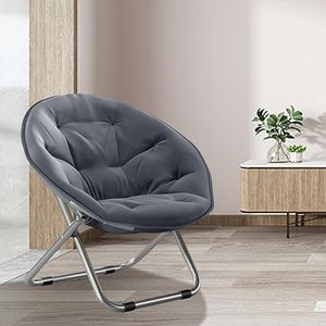 WEJIUAFB Moderne stof luie stoel, Accent hedendaagse lounge stoel, leesstoel, opvouwbare maanstoel, sofa stoel voor wonen, slaapkamer, leeskamer, buiten, lounge maan stoel - grijs One