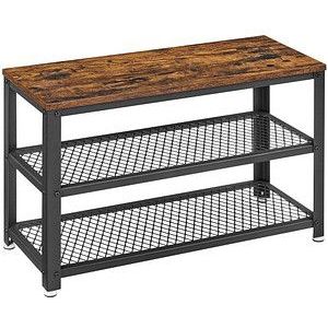 VASAGLE Schoenbank - Vintage Bruin-Zwart - Metalen Frame - 2 Roosterplanken