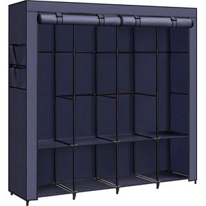 Stoffen kast kledingkast 45 x 170 x 167 cm 4 hangvakken met planken 4 zijvakken veel ruimte voor slaapkamer woonkamer donkerblauw