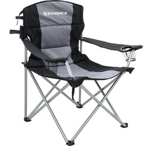 SONGMICS XL-campingstoel, inklapbaar, met gevoerde zitting van schuimstof, breed en comfortabel, robuuste structuur, max. belastbaarheid 150 kg, outdoor stoel, zwart GCB07BK
