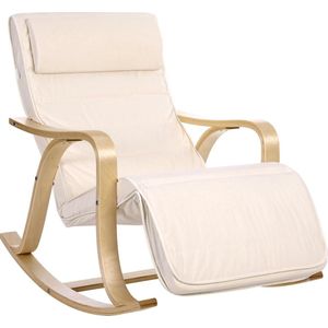 SONGMICS Schommelstoel van berkenhout, schommelstoel met voetensteun in 5 hoogtes verstelbaar, katoenen overtrek, draagvermogen 150 kg, beige LYY41M