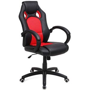 SONGMICS Bureaustoel, gamingstoel, ergonomische zitting, draaibaar, in hoogte verstelbaar, kantelmechanisme, zwart en rood OBG56BR