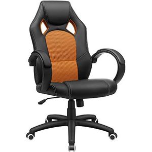 SONGMICS Racing stoel bureaustoel gaming stoel managersstoel PU, zwart-oranje, OBG56BO