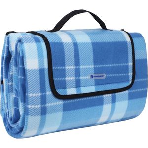 Songmics Picknickkleed, 200 x 200 cm, XXL, fleece, wmouwgeïsoleerd, waterdicht met draaggreep, vierkant blauw gestreept