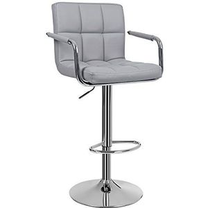 Songmics 1 x barkruk stoel barstoel met armleuningen en rugleuning anti-slip rubber grijs LJB93G-1, PU, 44,5 x (95-115) x 38 cm (B x H x D)