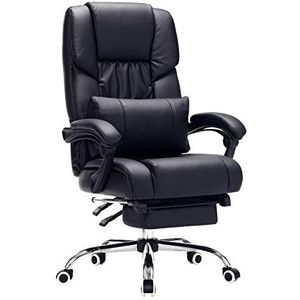 SONGMICS OBG71B Bureaustoel met voetensteun en lendenkussen, met wielen en ergonomische bekleding, draaibaar, kunstleer, zwart, 67 x 66 x 116 cm