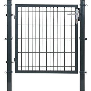 SONGMICS GGD250G poort van verzinkt staal, omheiningspoort, tuindeur, met slot, handvat en kwaliteitssleutel, 106 x 150 cm (b x h), grijs