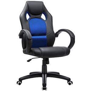 SONGMICS Racing stoel bureaustoel gaming stoel directiestoel draaistoel PU, zwart-blauw, OBG56L