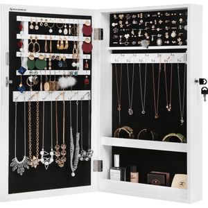 Songmics Sieradenkast Met Spiegel - Spiegeldeur Kast - Hangende Sieraden Spiegelkast - Passpiegel