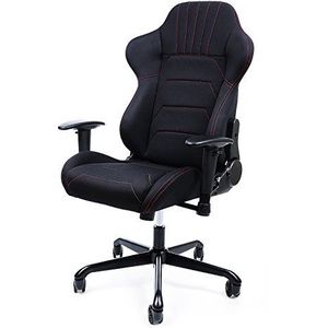 SONGMICS RCG04B Gamingstoel, bureaustoel met armleuningen, sportzit-look, polyesterweefsel, 70 x 75 x 111-119 cm, zwart