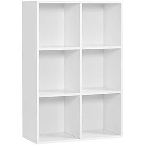 VASAGLE Boekenkast, 6-vaks plank, boekenkast, afscheiding, display, voor woonkamer, slaapkamer, kantoor, 30 x 65,5 x 97,5 cm, Wit LBC203D