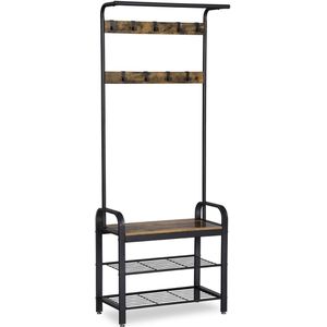 VASAGLE Garderobenbank mit Haken und Schuhrost HSR40B braun Holz 72,0 cm