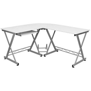 Songmics computertafel, houten spaanplaat, wit, 150 x 138 x 75 cm