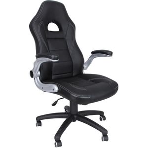SONGMICS OBG28B Gamingstoel, racestoel, e-zitting, bureaustoel met hoge rugleuning, verstelbare armleuningen, kantelmechanisme, zwart