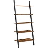 VASAGLE ladderrek in industrieel ontwerp, boekenkast met 5 niveaus, wandrek, woonkamer, keuken, kantoor, strijkijzer, stabiel, schuin, tegen de muur leunend, vintage bruin-zwart LLS46BX