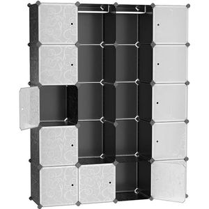 SONGMICS XXL kast, opbergrek, kast, kledingkast, van kunststof, bedrukte motieven, grote capaciteit, afmetingen 143 x 36 x 178 cm (l x b x h), zwart LPC30H