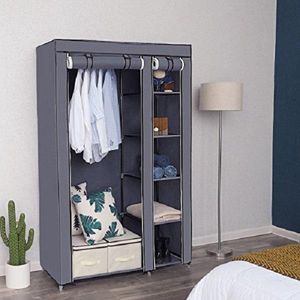 SONGMICS - XL Stoffen Garderobe - Grijs - Vouwbaar - Kledingstang