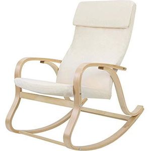 SONGMICS Schommelstoel, schommelstoel, relaxstoel, draagvermogen 120 kg, frame van berkenhout, bekleding van imitatielinnen, beige LYY30M