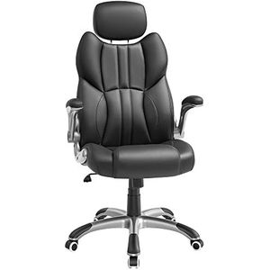 SONGMICS Bureaustoel, ergonomische bureaustoel, gamestoel, draaistoel, inklapbare armleuningen, in hoogte verstelbare hoofdsteun, belastbaar tot 150 kg, zwart OBG65BK