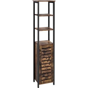 Opbergkast - Staande Kast - Industrieel - Smalle Badkamer Kast - 3 Open Planken - 37 x 30 x 167 cm - Rustiek Bruin